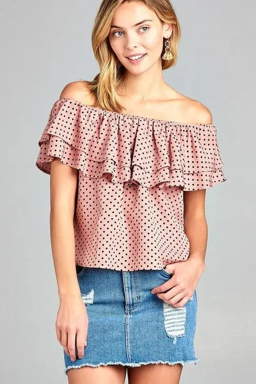 Off-Shoulder Polka-Dot Blouse