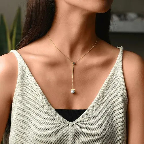 Pearl with Bar Pendant Drop Necklace    My Store