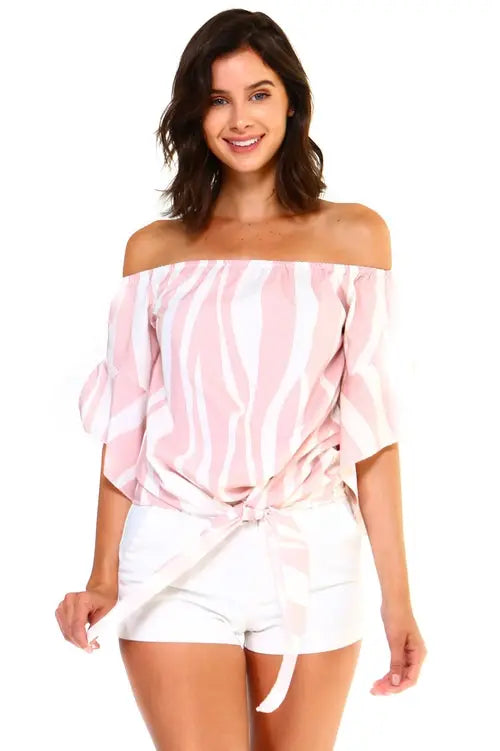Women's Strapless Striped Bandage Blouse Pink / Small My Store