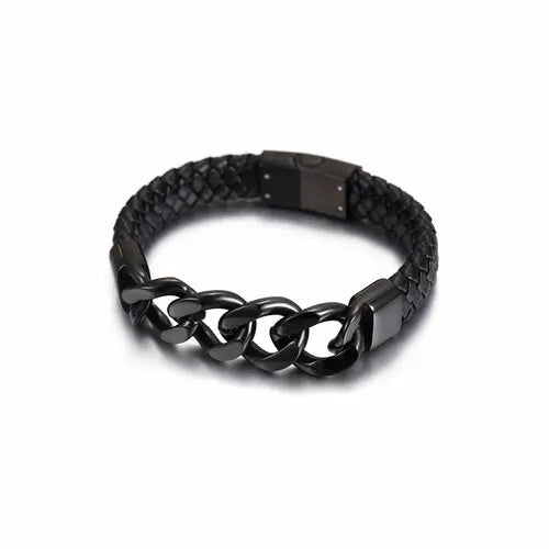 CUBAN LINK LEATHER BRACELET    My Store
