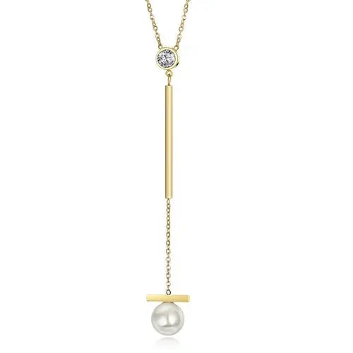Pearl with Bar Pendant Drop Necklace    My Store