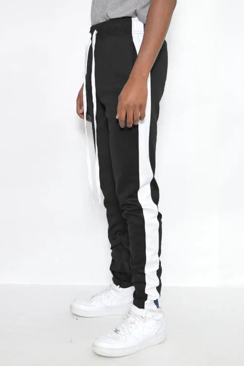 Sweat Pants in Black and White Strips on Each Panel