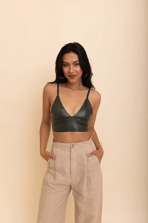 Posh Faux Leather Longline Bralette    My Store
