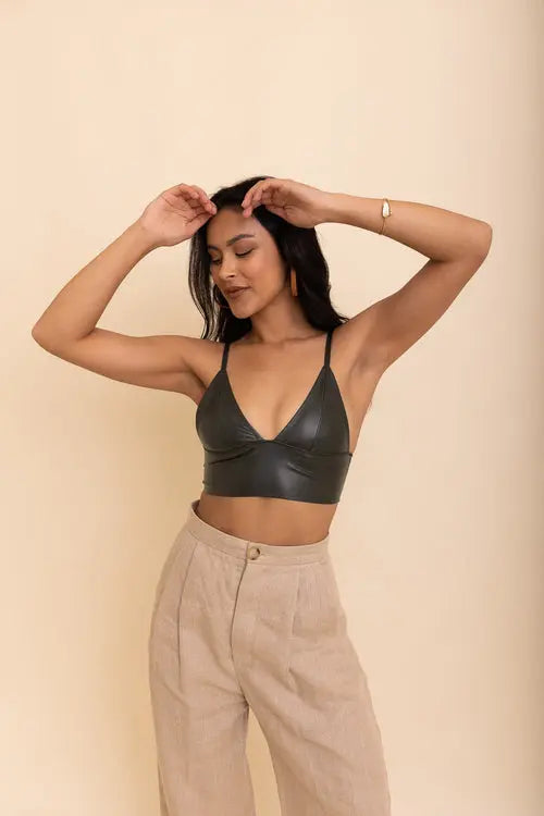 Posh Faux Leather Longline Bralette    My Store