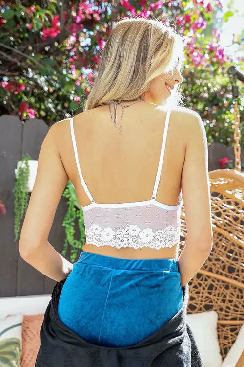 White Floral Lace Spaghetti Strap Bralette    My Store