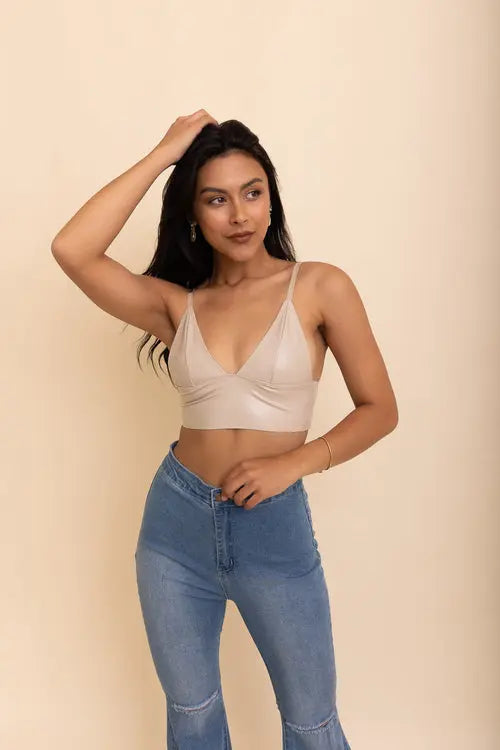 Posh Faux Leather Longline Bralette    My Store