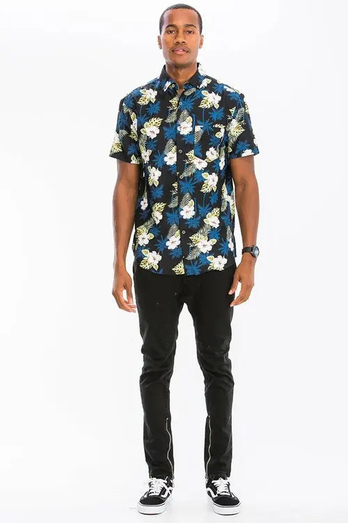Hawaiian Print Button Down Shirt My Store