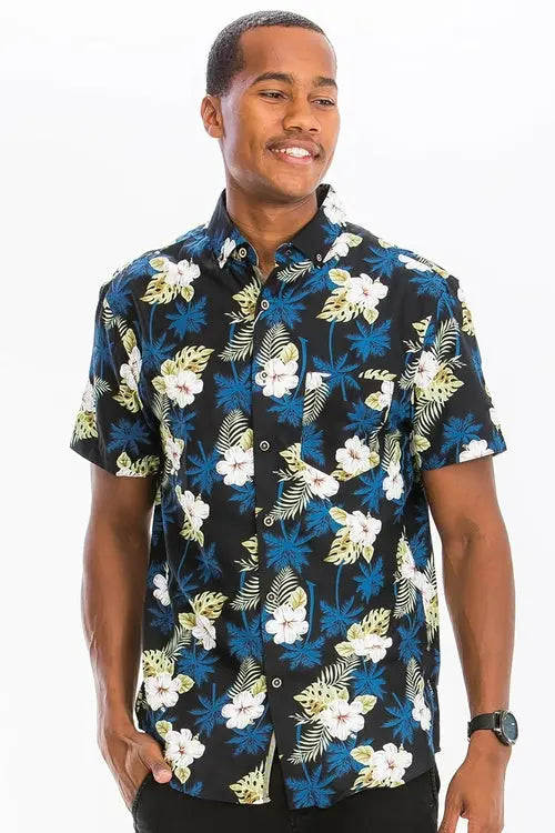Hawaiian Print Button Down Shirt    My Store