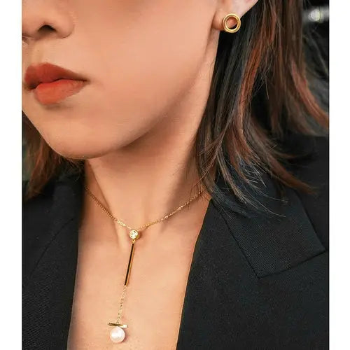 Pearl with Bar Pendant Drop Necklace    My Store